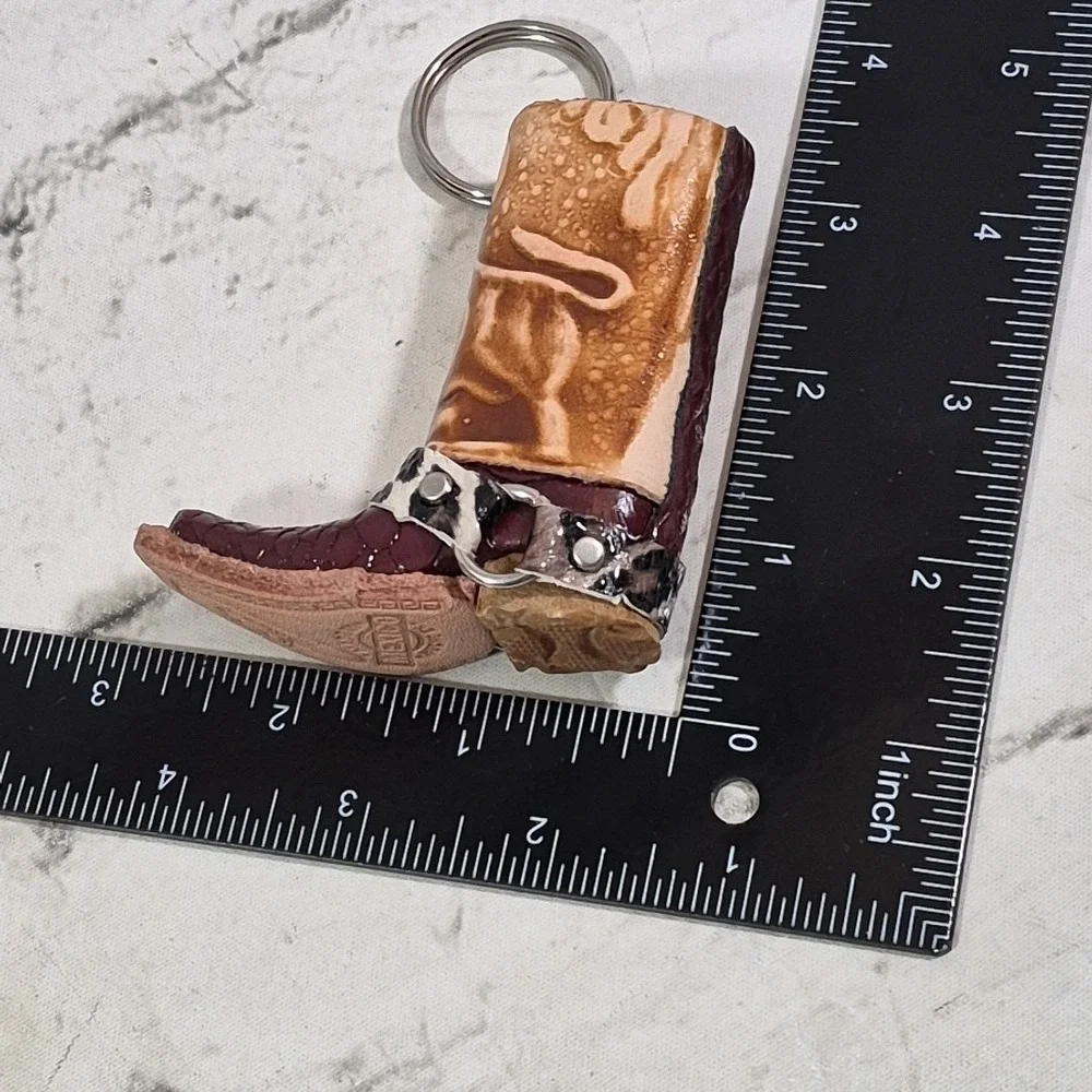 Queretaro Mexico Cowboy‎ Boot Keychain Bull Embossed Travel Souvenir